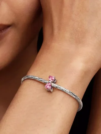 Charm „Rosa Schleife“ aus Sterlingsilber