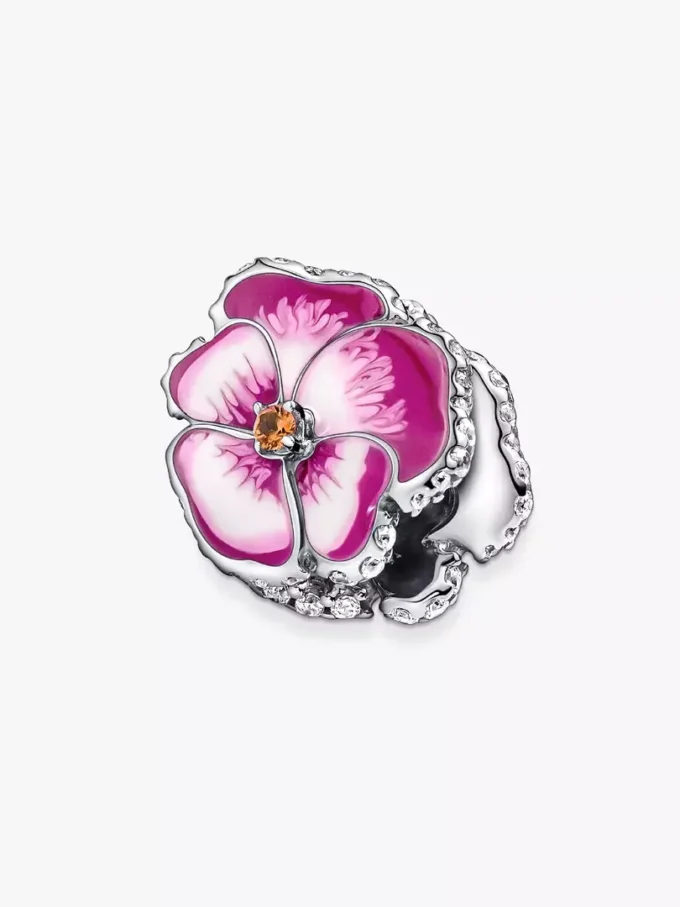 Charm „Rosa Stiefmütterchenblüte“ aus Sterlingsilber Charm „Rosa Stiefmütterchenblüte“ aus Sterlingsilber