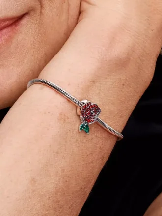 Charm „Sparkling Rose in Bloom“ aus Sterlingsilber