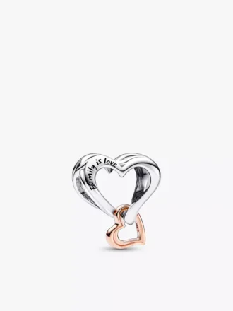 Zweifarbiger, durchbrochener Unendlichkeits-Herz-Charm aus Sterlingsilber, 14 Karat Roségold-Beschichtung