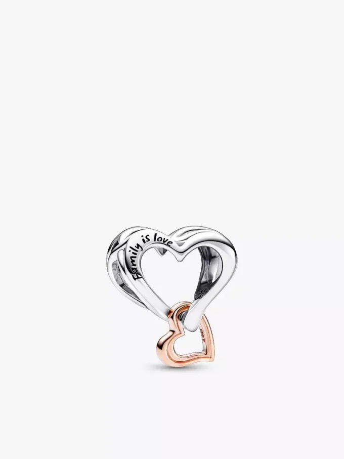 Zweifarbiger, durchbrochener Unendlichkeits-Herz-Charm aus Sterlingsilber, 14 Karat Roségold-Beschichtung Zweifarbiger, durchbrochener Unendlichkeits-Herz-Charm aus Sterlingsilber, 14 Karat Roségold-Beschichtung