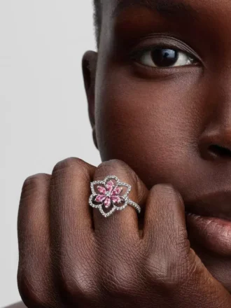 Cocktailring mit doppelter Blüte aus Sterlingsilber