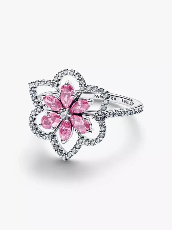 Cocktailring mit doppelter Blüte aus Sterlingsilber
