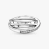 Crossover-Pavé-Dreifachbandring aus Sterlingsilber