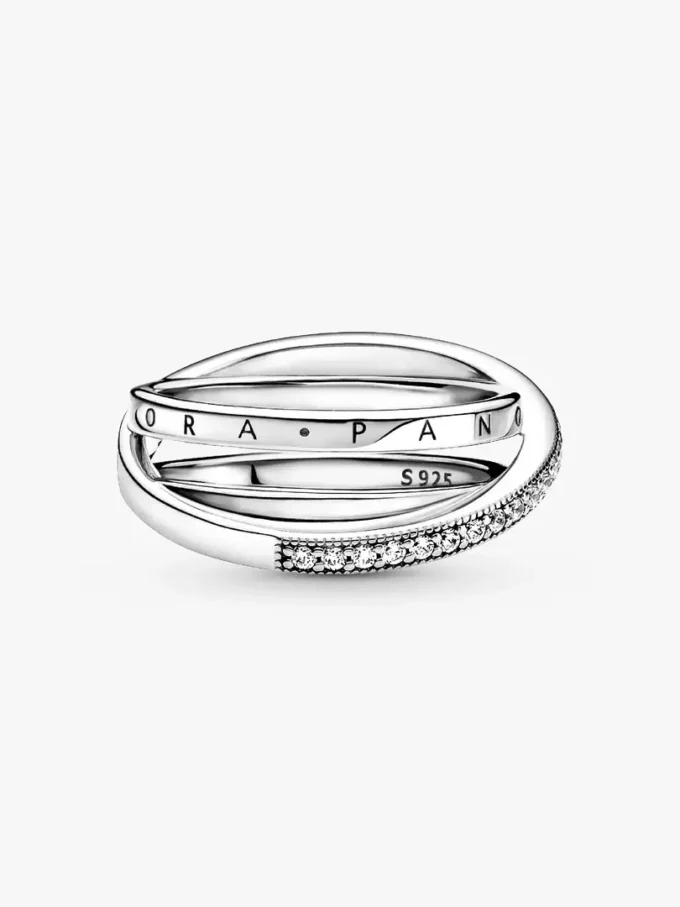 Crossover-Pavé-Dreifachbandring aus Sterlingsilber