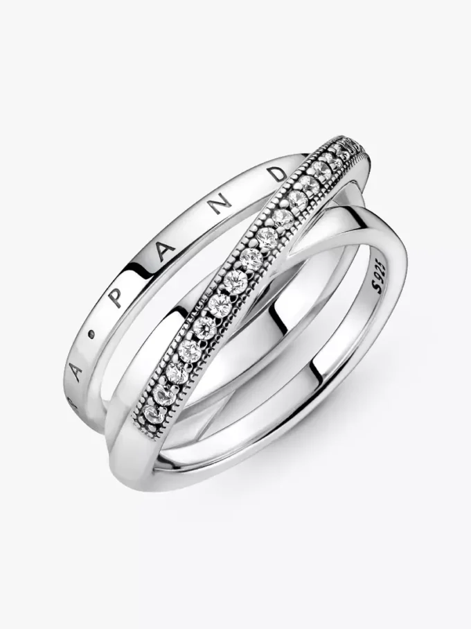 Crossover-Pavé-Dreifachbandring aus Sterlingsilber