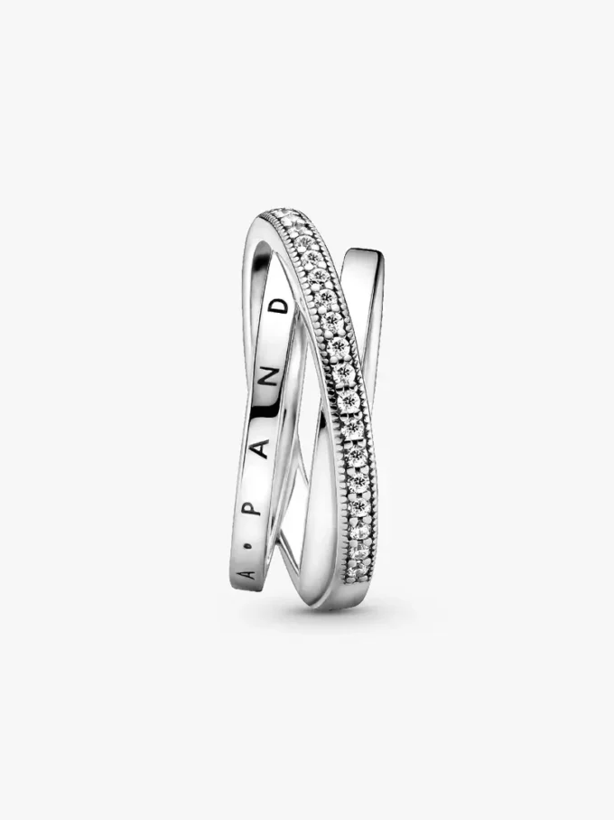 Crossover-Pavé-Dreifachbandring aus Sterlingsilber