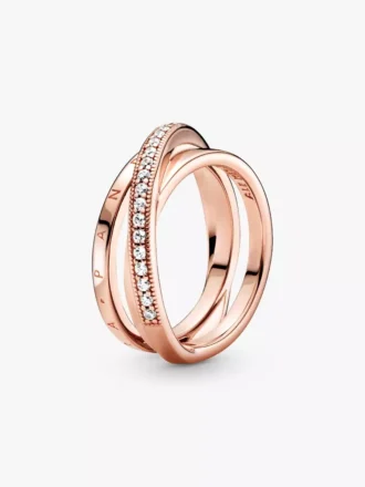 Crossover Pavé Dreifachring, 14 Karat Roségold-Beschichtung