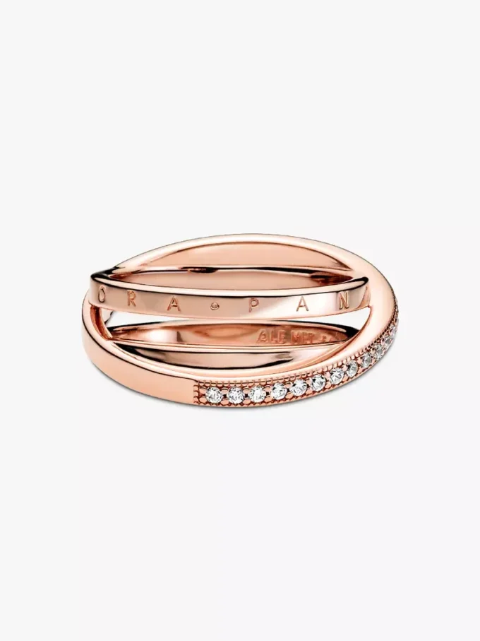 Crossover Pavé Dreifachring, 14 Karat Roségold-Beschichtung Crossover Pavé Dreifachring, 14 Karat Roségold-Beschichtung