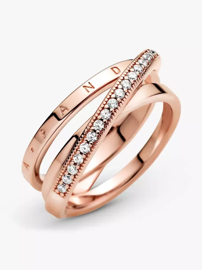 Crossover Pavé Dreifachring, 14 Karat Roségold-Beschichtung Crossover Pavé Dreifachring, 14 Karat Roségold-Beschichtung