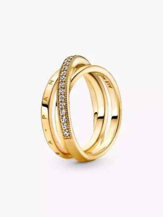 Crossover Pavé Dreifachring, 14 Karat vergoldet