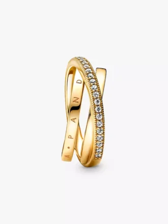 Crossover Pavé Dreifachring, 14 Karat vergoldet