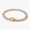 Zweifarbiges Pavé-Armband mit kubanischer Kette aus Sterlingsilber, 14-karätig vergoldet Zweifarbiges Pavé-Armband mit kubanischer Kette aus Sterlingsilber, 14-karätig vergoldet