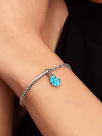 Dangle Charm aus blauem Murano Glass in Form einer Meeresschnecke, Sterlingsilber