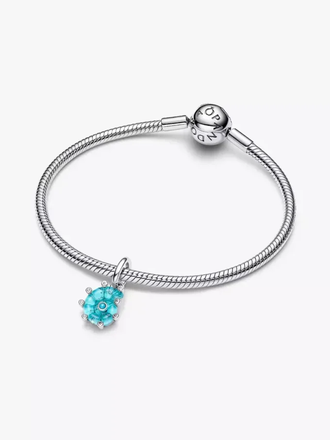 Dangle Charm aus blauem Murano Glass in Form einer Meeresschnecke, Sterlingsilber Dangle Charm aus blauem Murano Glass in Form einer Meeresschnecke, Sterlingsilber