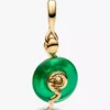 Dangle Charm aus grünem Murano Glass in Schlangenform, 14-karätig vergoldet