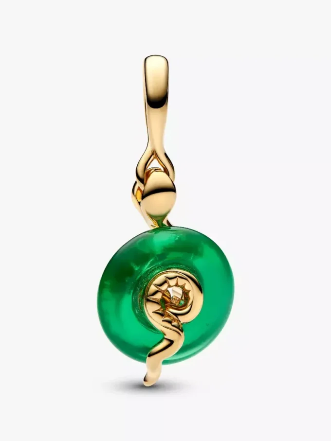 Dangle Charm aus grünem Murano Glass in Schlangenform, 14-karätig vergoldet