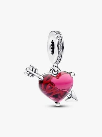 Dangle Charm aus Murano Glass mit rotem Herz und Pfeil – Sterlingsilber