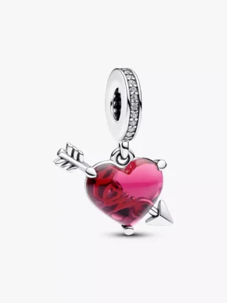 Dangle Charm aus Murano Glass mit rotem Herz und Pfeil, Sterlingsilber