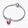 Dangle Charm aus Murano Glass mit rotem Herz und Pfeil, Sterlingsilber Dangle Charm aus Murano Glass mit rotem Herz und Pfeil, Sterlingsilber