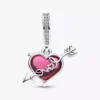 Dangle Charm aus Murano Glass mit rotem Herz und Pfeil, Sterlingsilber Dangle Charm aus Murano Glass mit rotem Herz und Pfeil, Sterlingsilber