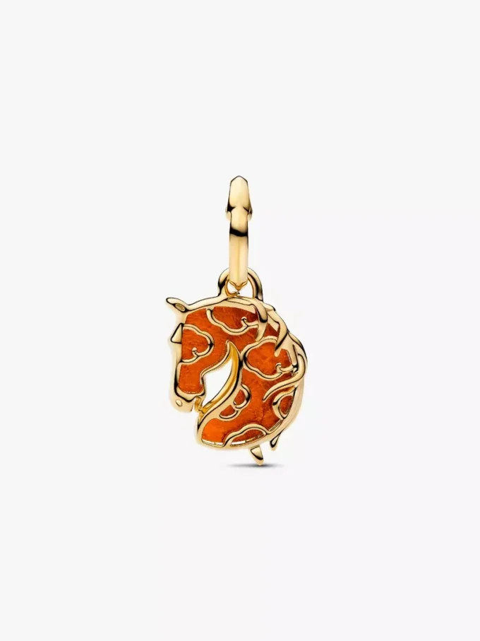 Dangle Charm aus rotem Murano Glass in Form eines Feuerpferdes, 14 Karat vergoldet Dangle Charm aus rotem Murano Glass in Form eines Feuerpferdes, 14 Karat vergoldet