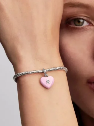 Dangle Charm aus Sterlingsilber mit rosa Keramik-Herz und Vorhängeschloss