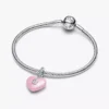 Dangle Charm aus Sterlingsilber mit rosa Keramik-Herz und Vorhängeschloss Dangle Charm aus Sterlingsilber mit rosa Keramik-Herz und Vorhängeschloss
