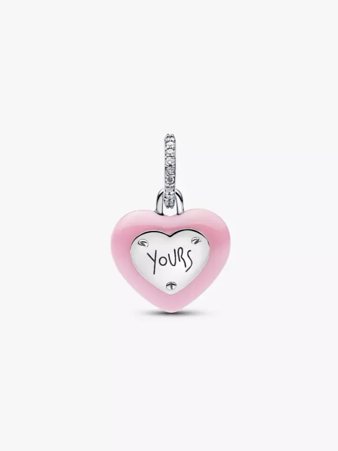 Dangle Charm aus Sterlingsilber mit rosa Keramik-Herz und Vorhängeschloss Dangle Charm aus Sterlingsilber mit rosa Keramik-Herz und Vorhängeschloss