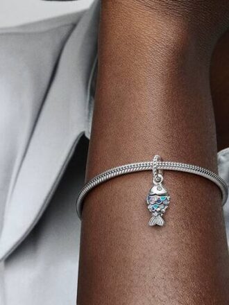 Dangle Charm „Blauer Fisch mit Schuppen“ – Sterlingsilber