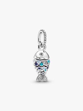 Dangle Charm „Blauer Fisch mit Schuppen“ – Sterlingsilber