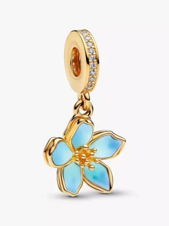 Dangle Charm „Blue Blossom“ mit 14-karätiger Vergoldung