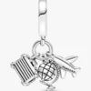 Dangle Charm „Flugzeug, Globus & Koffer“ aus Sterlingsilber Dangle Charm „Flugzeug, Globus & Koffer“ aus Sterlingsilber