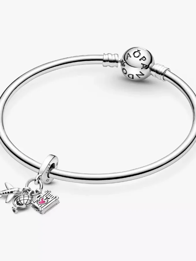 Dangle Charm „Flugzeug, Globus & Koffer“ aus Sterlingsilber Dangle Charm „Flugzeug, Globus & Koffer“ aus Sterlingsilber