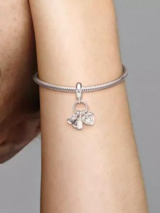 Dangle Charm in Form von Babyflasche und Schuhen aus Sterlingsilber