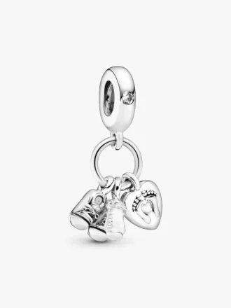 Dangle Charm in Form von Babyflasche und Schuhen aus Sterlingsilber