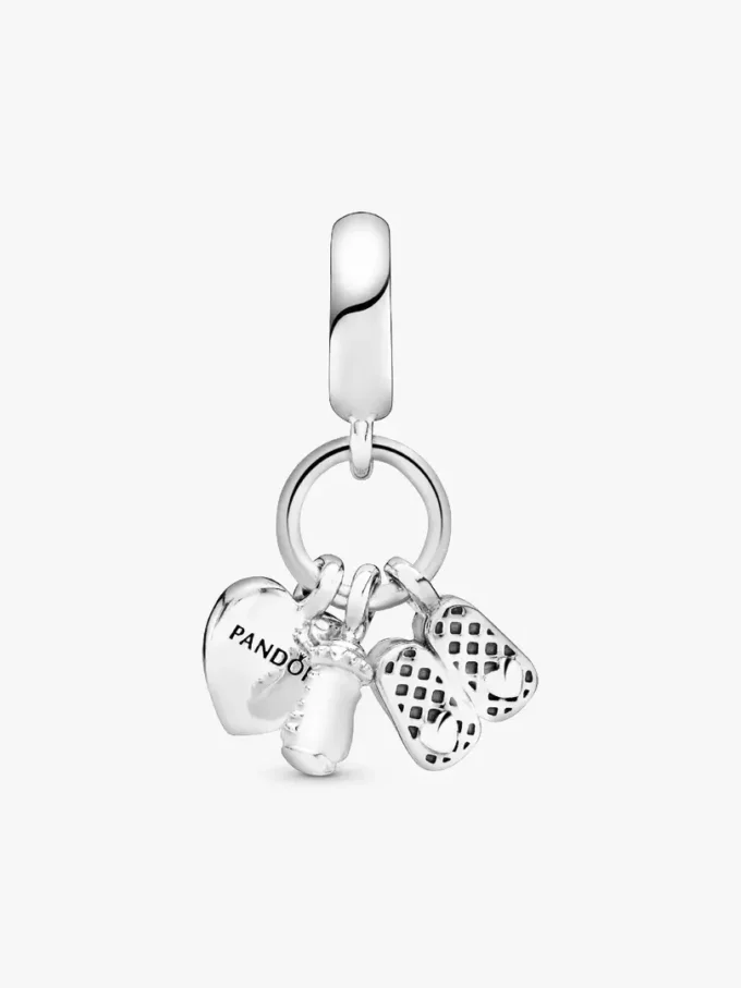 Dangle Charm in Form von Babyflasche und Schuhen aus Sterlingsilber Dangle Charm in Form von Babyflasche und Schuhen aus Sterlingsilber