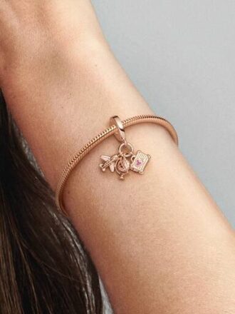 Dangle Charm mit Flugzeug, Globus und Koffer – 14 Karat Roségold-Beschichtung