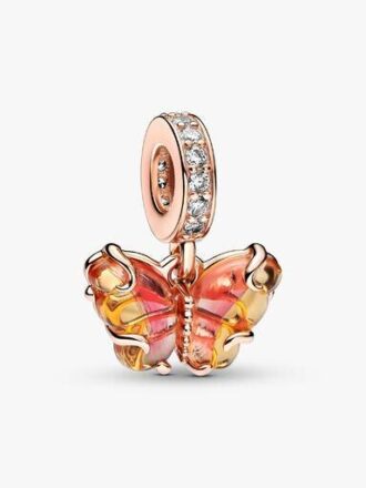 Dangle Charm mit rosa-gelbem Murano Glass-Schmetterling – 14 Karat Roségold-Beschichtung Dangle Charm mit rosa-gelbem Murano Glass-Schmetterling – 14 Karat Roségold-Beschichtung