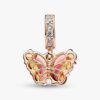 Dangle Charm mit rosa-gelbem Murano Glass-Schmetterling – 14 Karat Roségold-Beschichtung Dangle Charm mit rosa-gelbem Murano Glass-Schmetterling – 14 Karat Roségold-Beschichtung