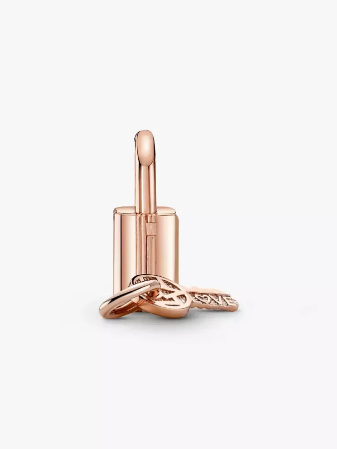 Dangle Charm mit Vorhängeschloss und Schlüssel, 14 Karat Roségold-Beschichtung Dangle Charm mit Vorhängeschloss und Schlüssel, 14 Karat Roségold-Beschichtung