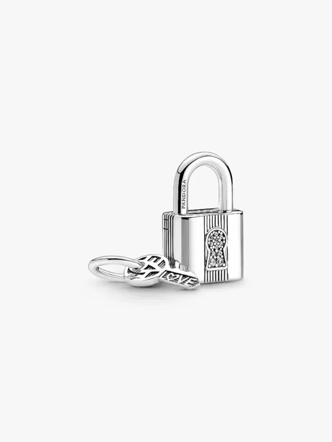 Dangle Charm mit Vorhängeschloss und Schlüssel aus Sterlingsilber Dangle Charm mit Vorhängeschloss und Schlüssel aus Sterlingsilber