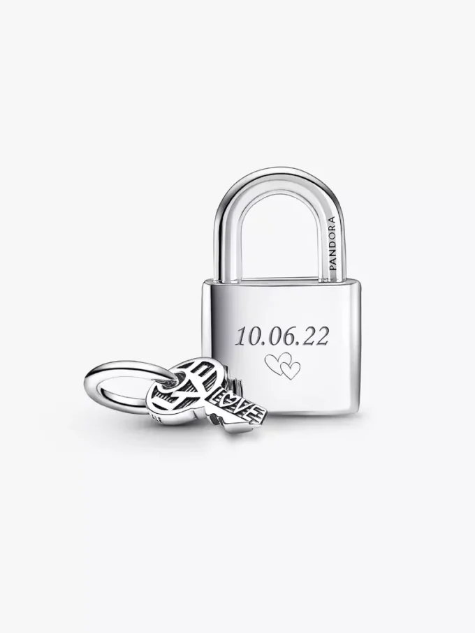 Dangle Charm mit Vorhängeschloss und Schlüssel aus Sterlingsilber Dangle Charm mit Vorhängeschloss und Schlüssel aus Sterlingsilber