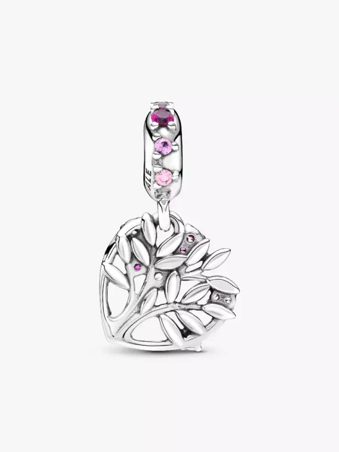 Dangle Charm „Pink Heart Family Tree“ aus Sterlingsilber Dangle Charm „Pink Heart Family Tree“ aus Sterlingsilber
