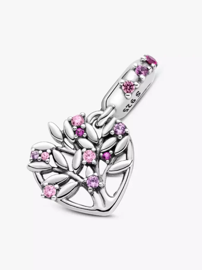 Dangle Charm „Pink Heart Family Tree“ aus Sterlingsilber Dangle Charm „Pink Heart Family Tree“ aus Sterlingsilber