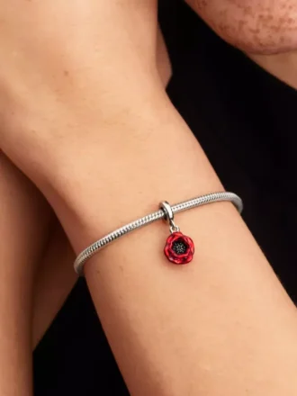 Dangle Charm „Red Flower“ aus Sterlingsilber