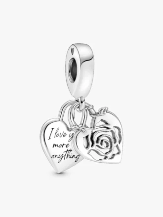 Dangle Charm „Rose Heart Padlock“ aus Sterlingsilber