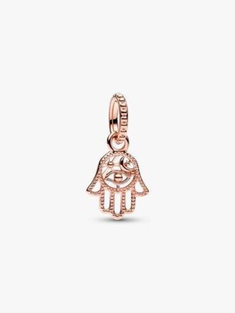 Dangle Charm „Schützende Hamsa-Hand“ – 14 Karat Roségold-Beschichtung