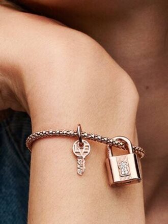 Dangle Charm „Vorhängeschloss & Schlüssel“ – 14 Karat Roségold-Beschichtung