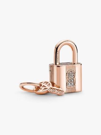 Dangle Charm „Vorhängeschloss & Schlüssel“ – 14 Karat Roségold-Beschichtung